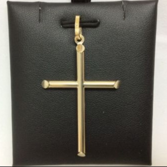 14K  Yellow real Gold Italy tube Cross Pendant 2.5gr